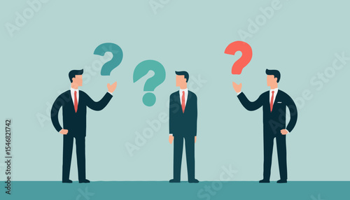 Dilemma or moral conflict, disagreement or argument for business direction, decision problem or question, choosing choice, alternative or solution concept, confused businessman choosing direction