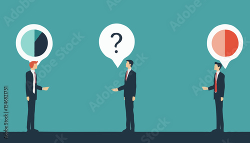 Dilemma or moral conflict, disagreement or argument for business direction, decision problem or question, choosing choice, alternative or solution concept, confused businessman choosing direction