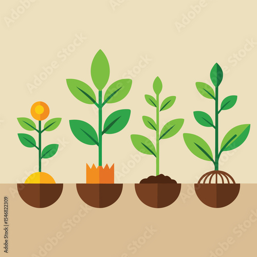 Plant Growth Journey: Seed, Sprout, Sapling, Mature Plant