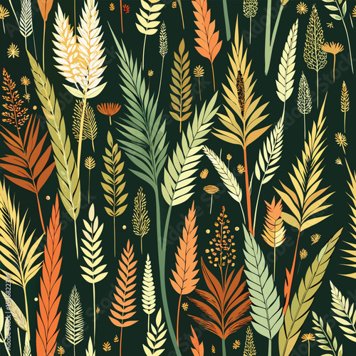 Intricate Botanical Illustration: Autumn Foliage in Natural Hues