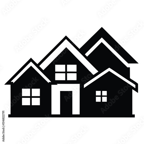 Cluster of Houses Icon Simple Black Silhouette Illustration