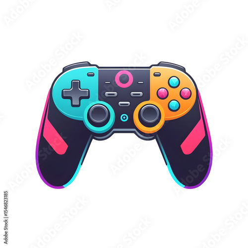 Vibrant Multicolor Gaming Controller with Glowing Neon Buttons - Modern Video Game Accessory Illustration - Digital Entertainment Device - Interactive Play Graphic for Gaming Website or App Interface