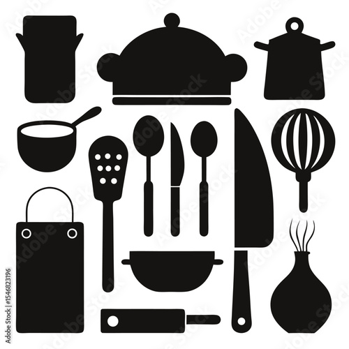 Collection of Black and White Kitchen Utensil Silhouettes