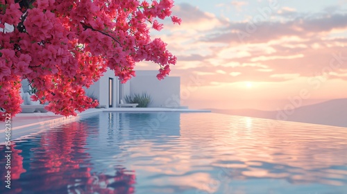 Villa pool at sunset