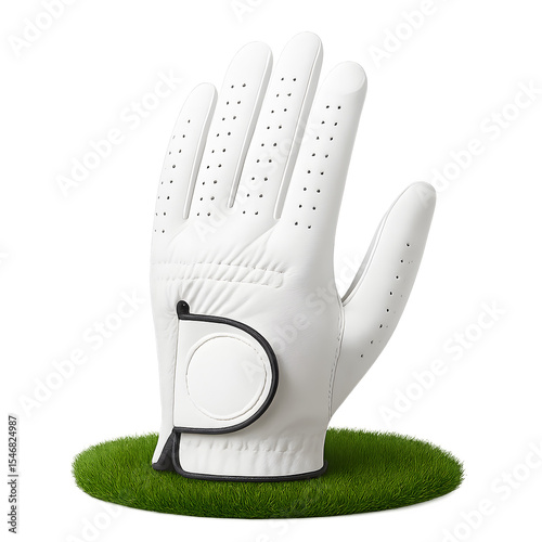 Premium white golf glove on fresh turf – upright, palm and angled views – product mock-up isolated on white