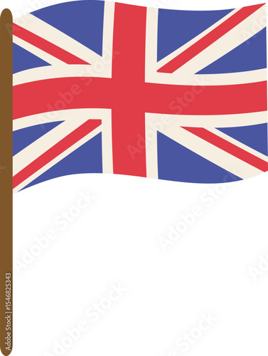 Flag of the United Kingdom. Vector illustration of UK flag in flat style. Waving flag. Suitable for stickers, signs, emblem etc.