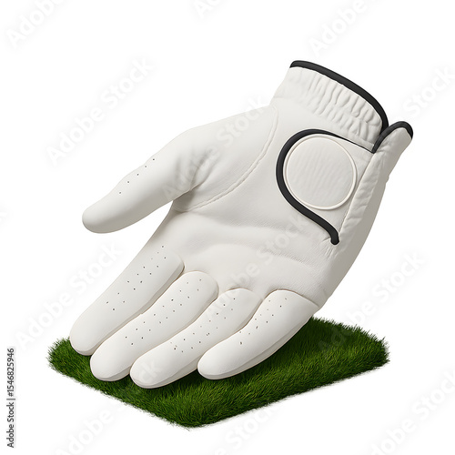 Premium white golf glove on fresh turf – upright, palm and angled views – product mock-up isolated on white
