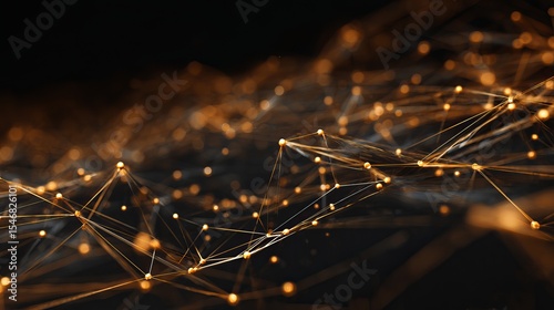 Abstract network connection background with golden nodes and lines for technology design 100