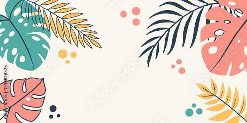 pastel tropical leaves background with abstract dots vector illustration of an abstract floral background