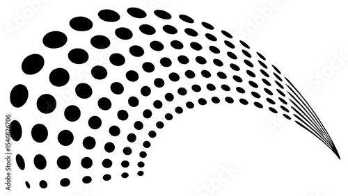 graphic illustration of black dots in a curved, perspective grid isolated on white background.