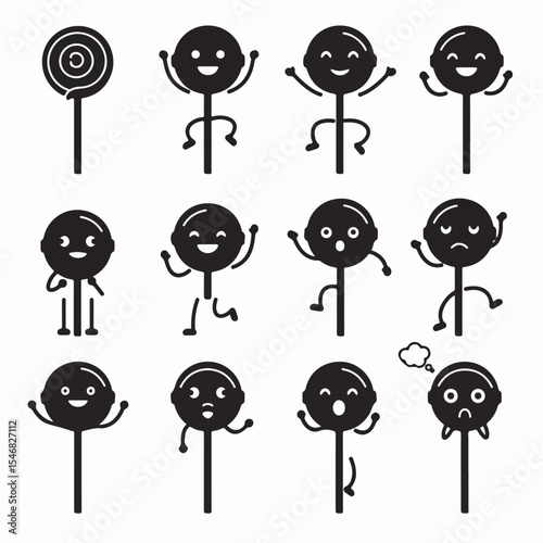 Funny lollipop characters with various emotions