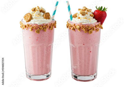 Wallpaper Mural Two glasses of pink milkshake with whipped cream and cookie crumbs on a white surface isolated on transparent background Torontodigital.ca