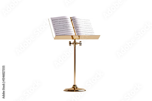 Elegant gold music stand with sheet music notes classic design art band on transparent background