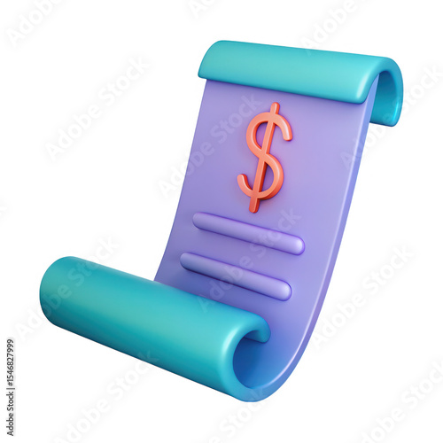 3d scroll icon with dollar sign isolated on transparent background