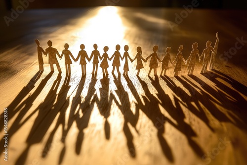 Paper people in a circle, casting shadows