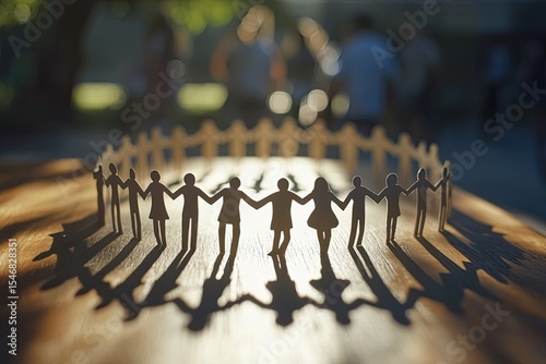 Paper people holding hands in a circle