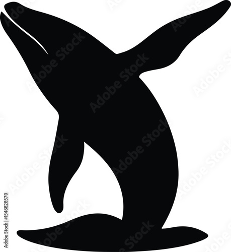 Silhouette Whale breaching elegantly isolated on white background Vector Illustration