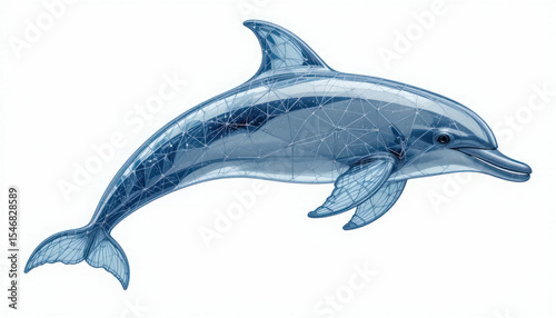 Detailed 3D visualization of a dolphin showcasing modern geometric design and intricate line patterns on a white background