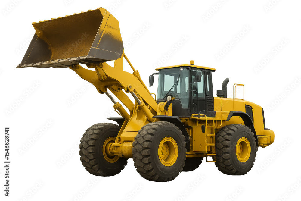 Fototapeta premium Yellow front end loader lifting bucket on transparent background