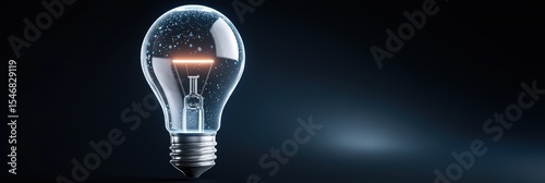 A light bulb is lit up and is in a glass. The light bulb is glowing and the glass is clear