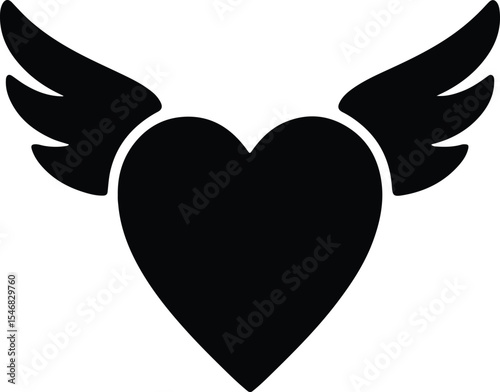 Silhouette winged heart symbol of love and freedom Vector Illustration