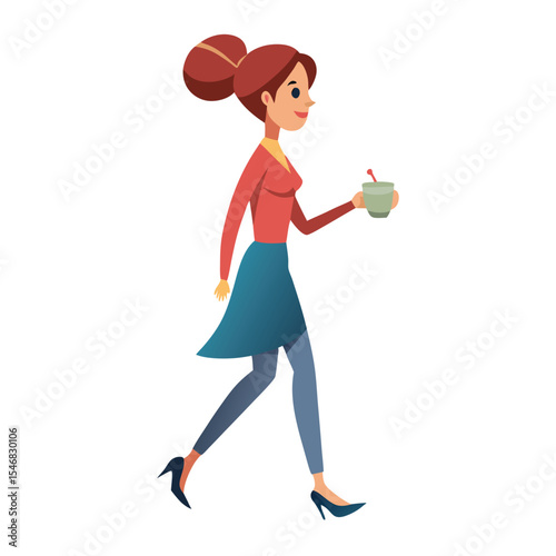 Girl walking in heels with coffee