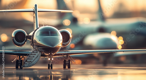 Private jet on tarmac at dawn