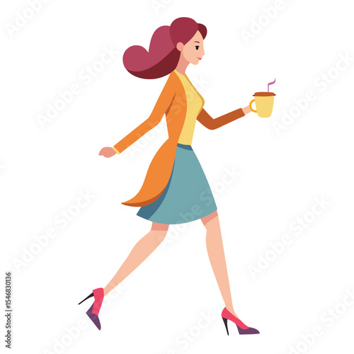 Girl walking in heels with coffee
