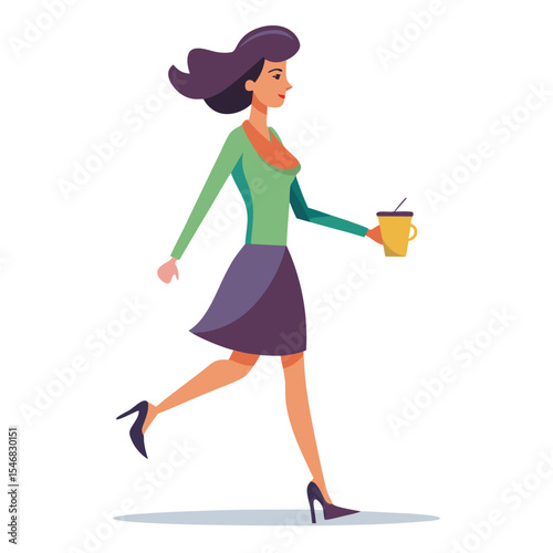 Girl walking in heels with coffee