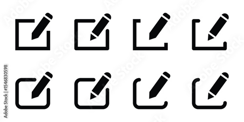 set of edit pen icon feel outline style in black color. create modify pen sign button, Pencil icon, sign up icon. editing text file document icons.