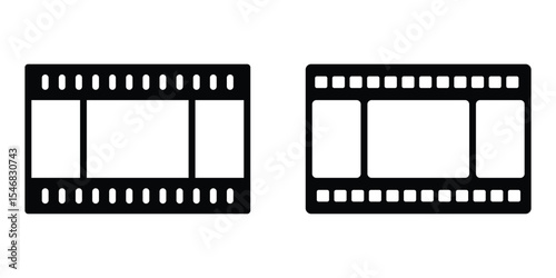 film strip icon used for videography elements, cinema reel. Filmstrip with frames, photo and videos for camera. Old white and black film tapes of 35mm.