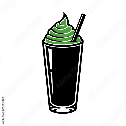 Avocado smoothie with green topping, minimalistic design, copy space