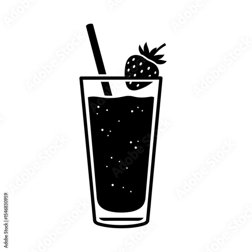 Berry smoothie in a tall glass with a straw, minimalistic design, copy space