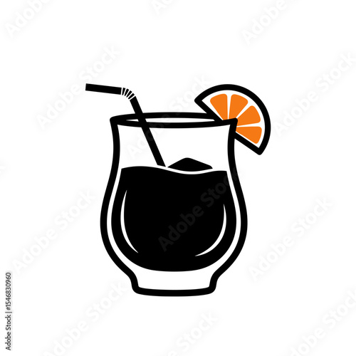 Mai Tai cocktail with an orange slice and straw, minimalistic design, copy space