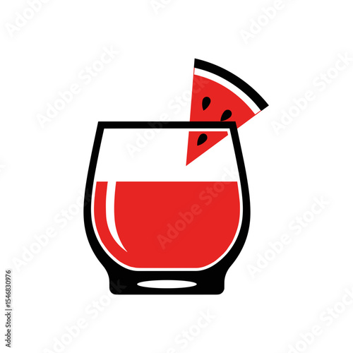 Watermelon drink with a triangular slice on a glass, minimalistic design, copy space