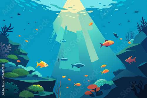 underwater scene with fishes