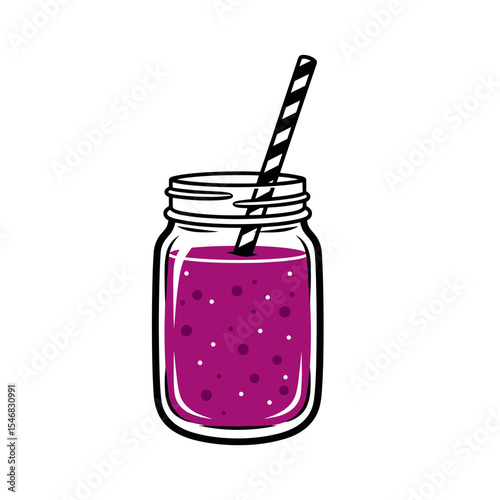 Purple smoothie in a mason jar with a straw, minimalistic design, copy space
