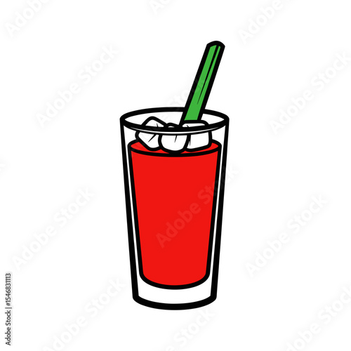 Cocktail with celery stick and ice, minimalistic design, copy space
