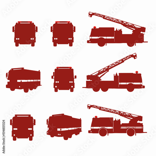 Fire truck silhouettes emergency vehicles set