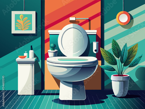 vector of Modern and stylish white toilet with black ceramic.