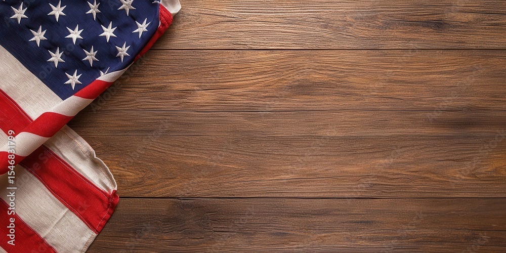 Obraz premium United States flag draped on rustic wooden background evokes patriotic spirit and national pride