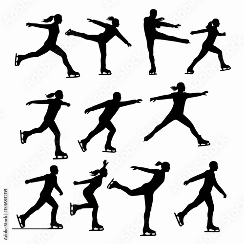 Figure skating silhouette various poses and movements
