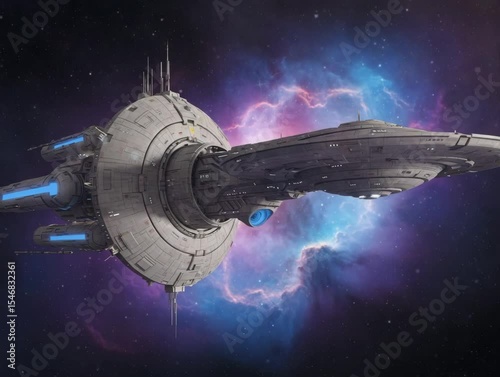 Wallpaper Mural Spaceship floats in endless black void among billions of twinkling stars — grandeur of cosmic solitude. Torontodigital.ca