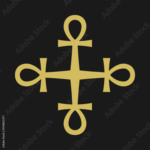 Four Gold Black Ankh Cross Symbols