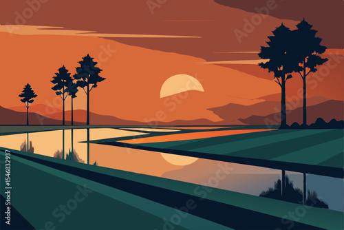 sunset over the river