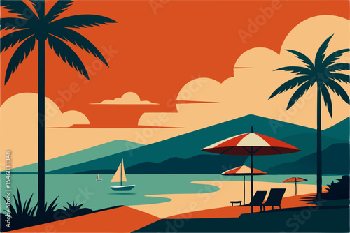 tropical beach with palm trees