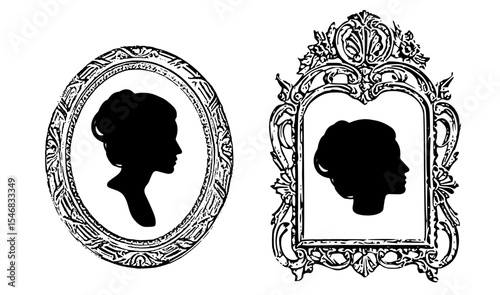 Vintage Silhouette Portraits of Women in Ornate Frames