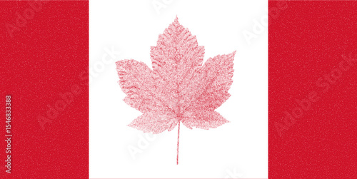 Risograph Print with Photocopy Effect of Canada Flag Featuring a Maple Leaf