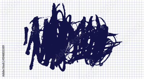 Abstract Scribbled Drawings on a Grid Notebook Page Representing Spontaneous Creativity, Artistic Expression