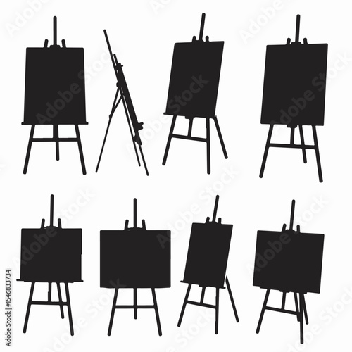 Easel silhouettes, painting art studio equipment